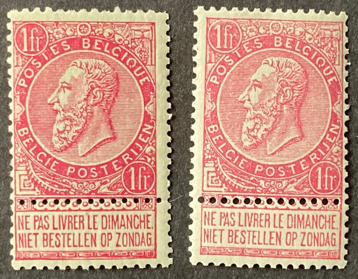 Belgien 1893 - Leopold II type 'Fint skæg': Karminrosa/rød på grøn - 2 tydelige nuancer - OBP/COB 64 - POSTFRIS