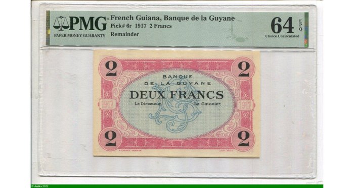 Fransk Guyana. - 2 Francs - 1917 - Pick 6r