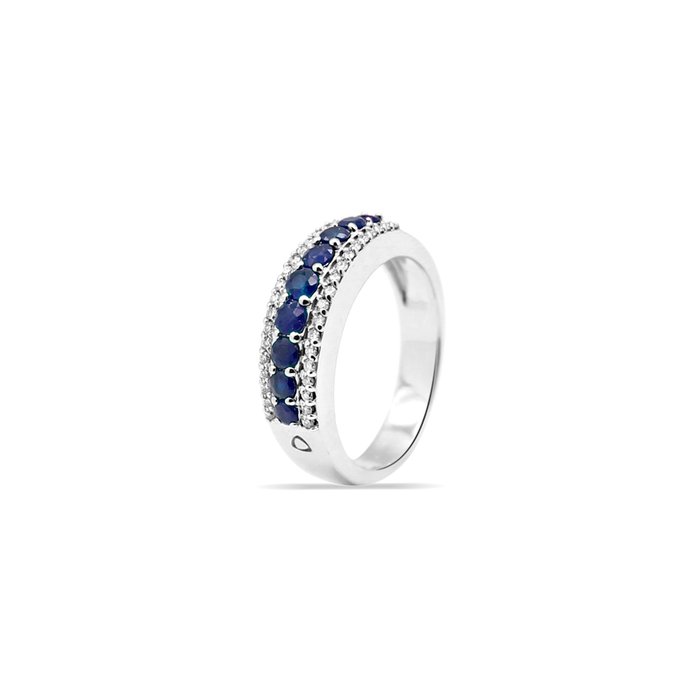 Ring - 18 kraat Hvidguld Diamant (Natur)  - Safir