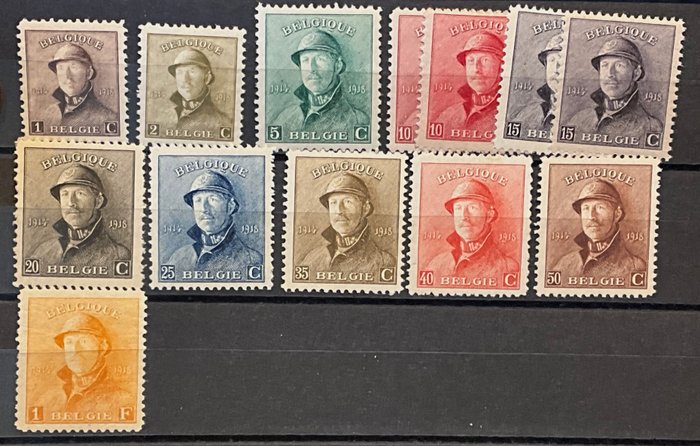 Belgien 1919/1919 - Albert I Helm - 1c til 1fr med yderligere typer - POSTFRIS - OBP 165/175 + 168A/169A