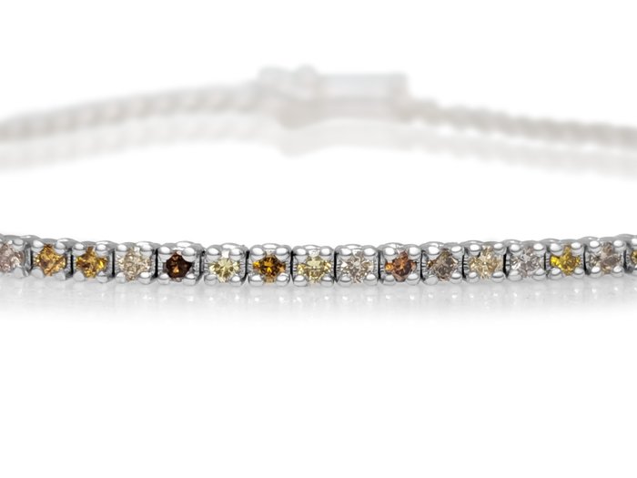 Ingen mindstepris - Armbånd - 14 karat Hvidguld -  1.11ct. tw. Gul Diamant (Naturfarvet)