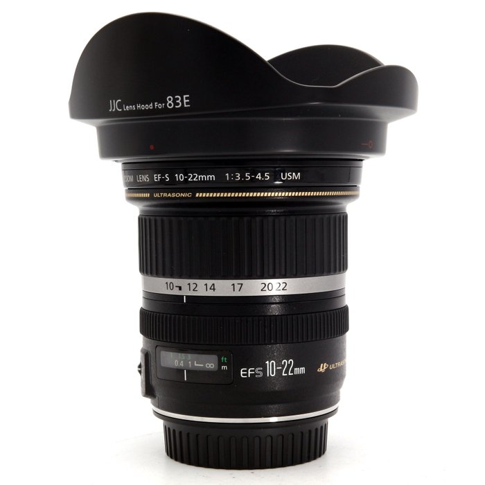 Canon EF-S 10-22mm f/3.4-4.5 USM zoomlens met JJC EW-83E zonnekap voor Canon EOS EF-S Zoomobjektiv