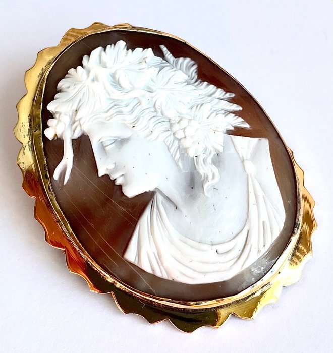 Broche Sølv, Bacchus, vinens gud, sardonyx skal stor Cameo sæt i 925 sterling sølv - 925 Bacchus, vinens Gud