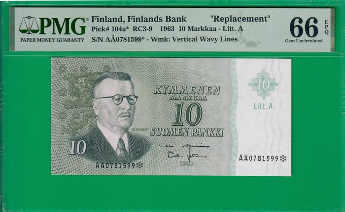 Finland. - 10 Markkaa 1963 - Litt. A replacement - Pick 104ar  (Ingen mindstepris)