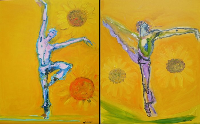 Joanna Glazer (1963) - Dancing in Sunflowers (Diptyque)