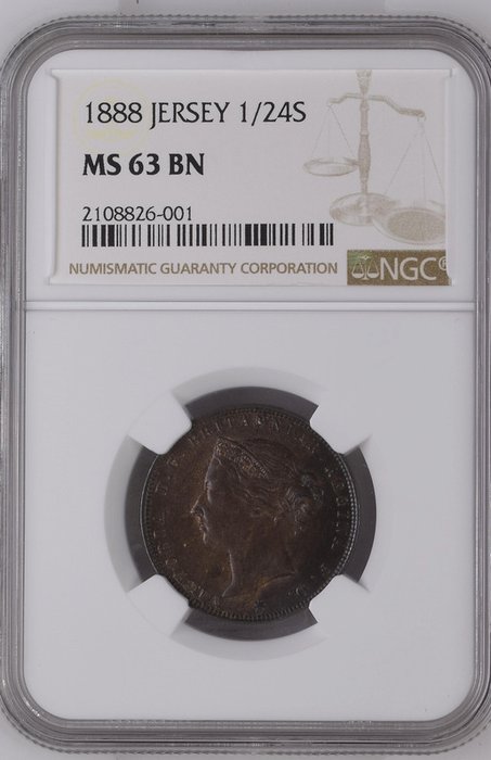 Jersey (Kronbesiddelse). Victoria. 1/24 Shilling 1888 - NGC MS 63 BN