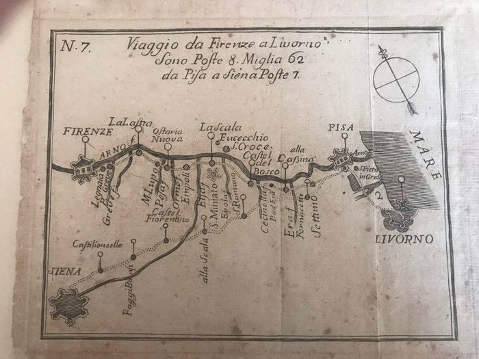 Europa - Italien; Francesco De Caroly - Viaggio da Firenze a Livorno sono Poste 8 Miglia 62. Da Pisa a Siena Poste 7 - 1781-1800