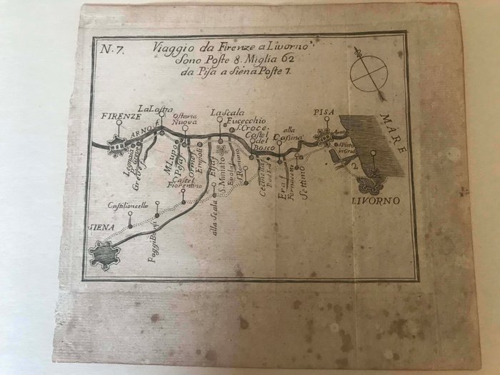 Europa - Italien; Francesco De Caroly - Viaggio da Firenze a Livorno sono Poste 8 Miglia 62. Da Pisa a Siena Poste 7 - 1781-1800