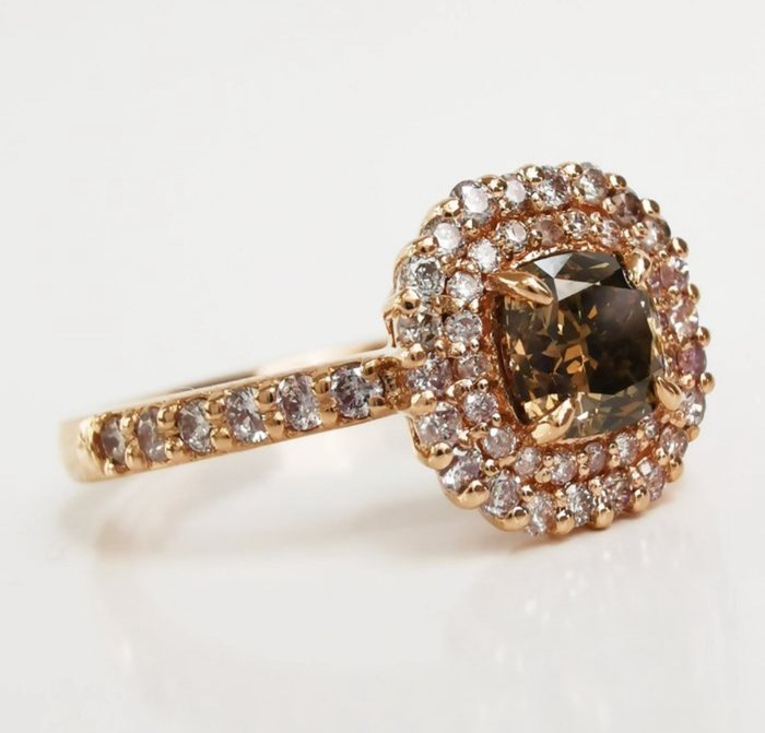 Forlovelsesring - 14 karat Rosaguld -  1.10ct. tw. Brun Diamant (Naturfarvet) - Diamant - Naturlig Fancy Diamond Rin