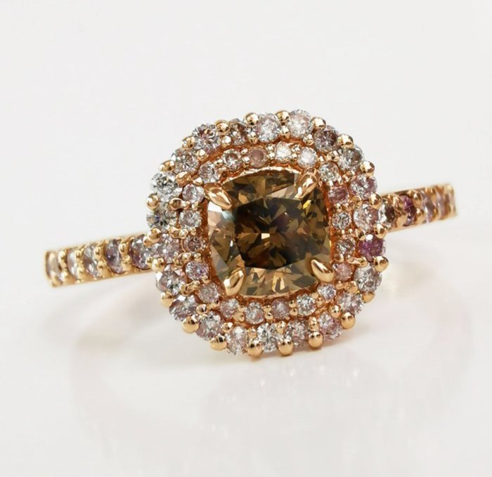 Forlovelsesring - 14 karat Rosaguld -  1.10ct. tw. Brun Diamant (Naturfarvet) - Diamant - Naturlig Fancy Diamond Rin