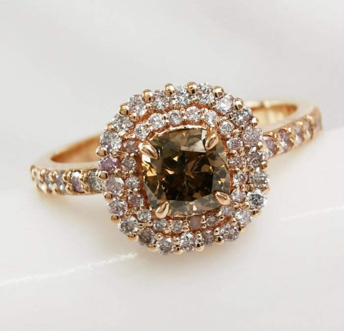 Forlovelsesring - 14 karat Rosaguld -  1.10ct. tw. Brun Diamant (Naturfarvet) - Diamant - Naturlig Fancy Diamond Rin