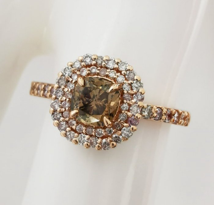 Forlovelsesring - 14 karat Rosaguld -  1.10ct. tw. Brun Diamant (Naturfarvet) - Diamant - Naturlig Fancy Diamond Rin