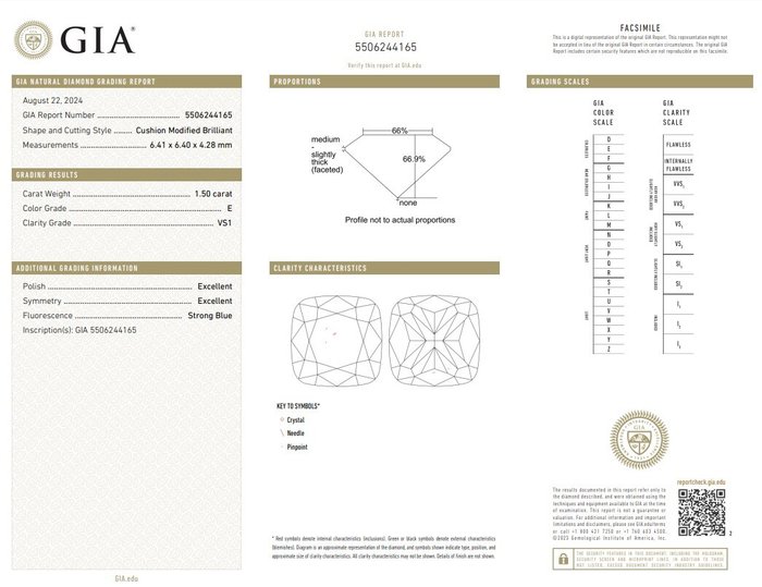 1 pcs Diamant  (Natur)  - 1.50 ct - Pude - E - VS1 - Gemological Institute of America (GIA)