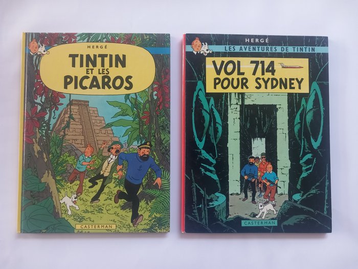 Tintin T22 + T23 - Vol 714 pour Sidney (B37 -2e tirage) + Tintin et les Picaros (C1) - 2x C - 2 Albums - Første udgave - 1968/1976