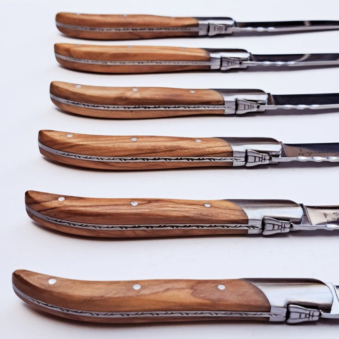 Laguiole - 6x Luxury Steak Knives - Olive Wood - style de - Bordknive sæt (6) - Rustfrit stål