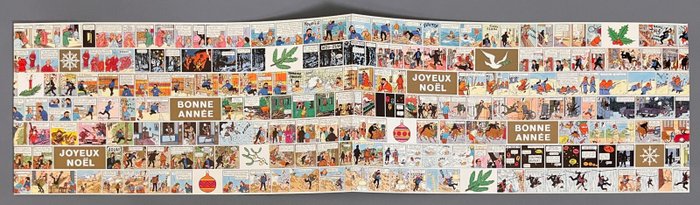 Hergé - 1 Print - Tintin - Carte de voeux - Série de strips - Signée par Hergé - 1974