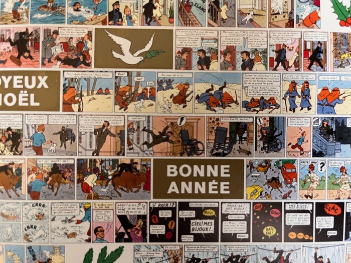 Hergé - 1 Print - Tintin - Carte de voeux - Série de strips - Signée par Hergé - 1974