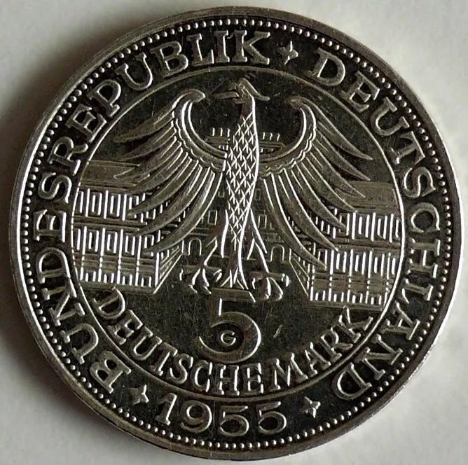 Tyskland, Forbundsrepublikken. 5 Mark 1955-G. Markgraf von Baden.