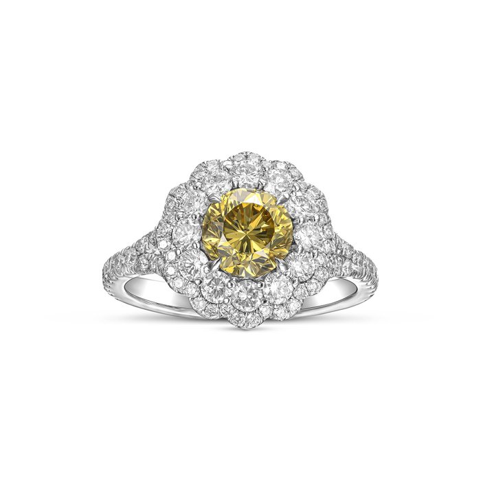 Statement-ring - 18 kraat Hvidguld -  2.31ct. tw. Gul Diamant (Naturfarvet) - Diamant