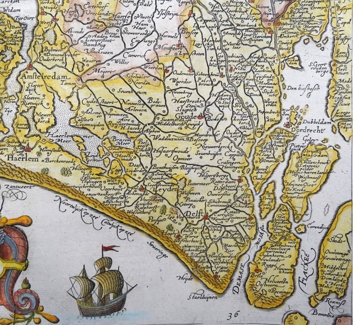 Holland - Nordholland, Sydholland, Utrecht, Ijsselmeer, Amsterdam, Rotterdam, Haag, Utrecht....; L. Guicciardini / J. Janssonius - Caerte vanden lande ende Graefschappe van Holland, (…) - 1621-1650