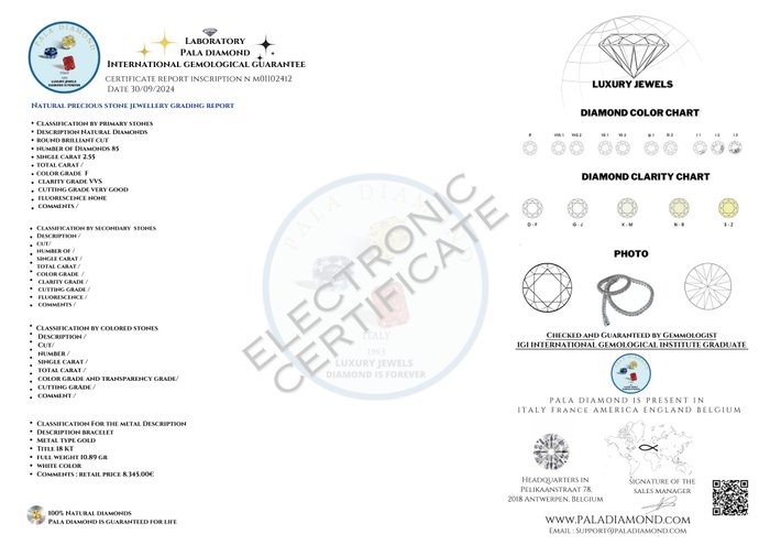 Pala Diamond - Armbånd - 18 kraat Hvidguld -  2.55ct. tw. Diamant (Natur)