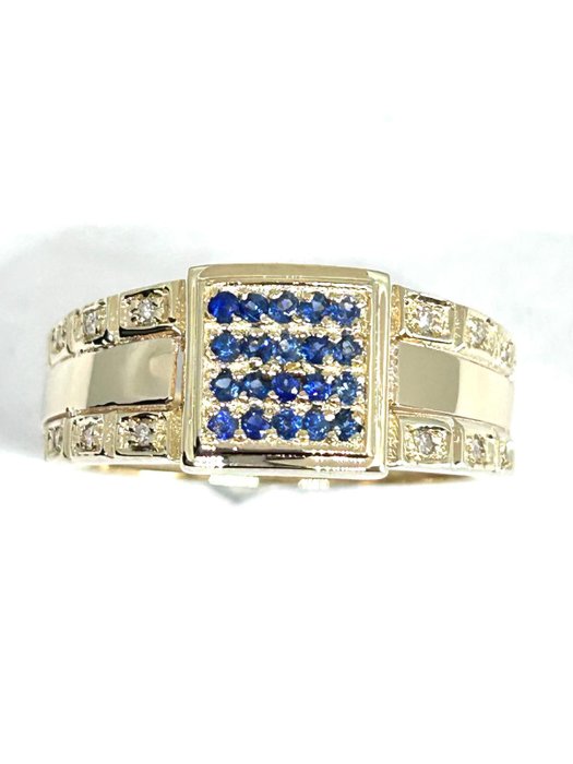 Ring - 14 karat Gulguld -  0.36ct. tw. Safir - Diamant