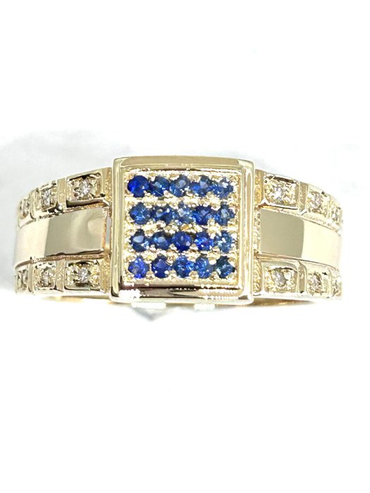 Ring - 14 karat Gulguld -  0.36ct. tw. Safir - Diamant