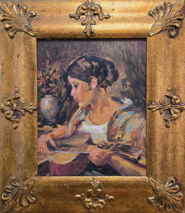 European school (XX) - The young woman and her guitar