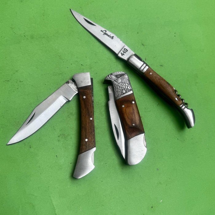 Køkkenkniv - Chef's knife - Stål, Træ, Legendarisk køkken + lommeknive - lige fra landsbyen Laguiole - par stavknive - Frankrig