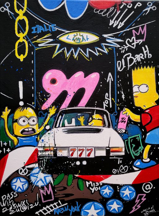 Baes Gerald - Original Acrylic painting - Porsche Pop Simpson  Minions