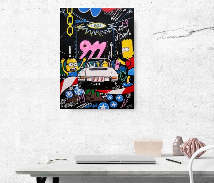 Baes Gerald - Original Acrylic painting - Porsche Pop Simpson  Minions