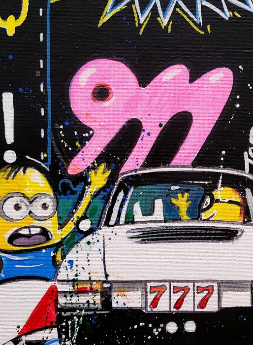 Baes Gerald - Original Acrylic painting - Porsche Pop Simpson  Minions