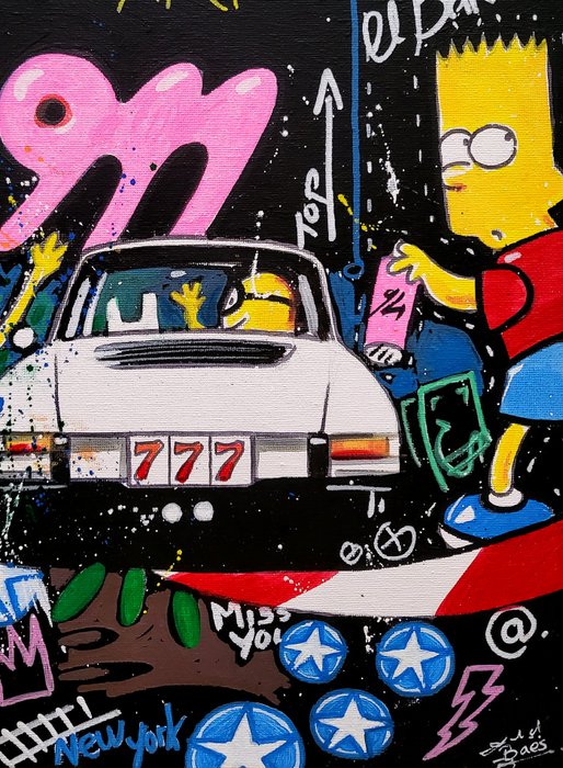 Baes Gerald - Original Acrylic painting - Porsche Pop Simpson  Minions