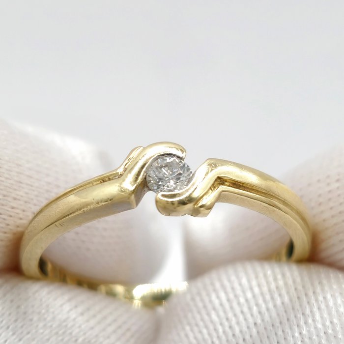 Ingen mindstepris - Forlovelsesring - 9 kt Gulguld -  010ct tw Diamant (Natur)  - Naturlig diamant kabale