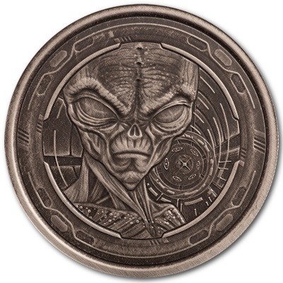 Ghana 5 Cedis 2022 Alien - Antik Finish 1 Oz (999)  (Ingen mindstepris)