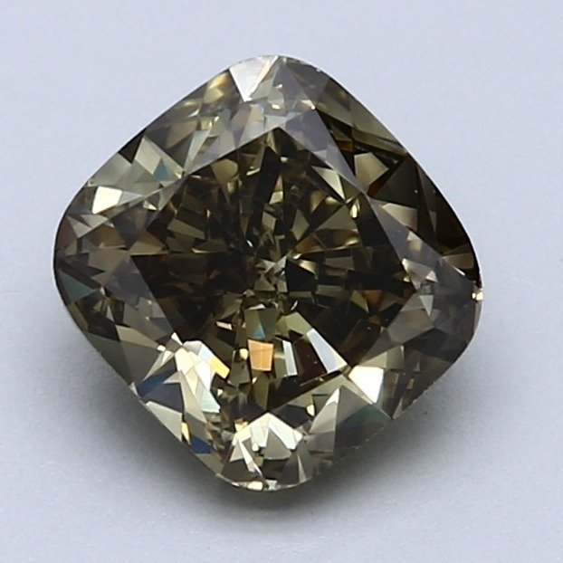 1 pcs Diamant  (Naturfarvet)  - 2.01 ct - Pude - Fancy dark Brun, Grønlig Gul - SI1 - Gemological Institute of America (GIA)