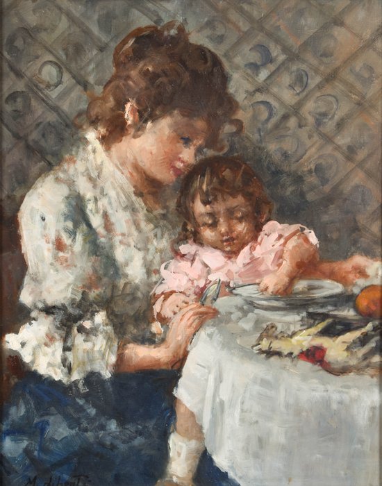 M Diberti (XX) - Mother and child in the kitchen