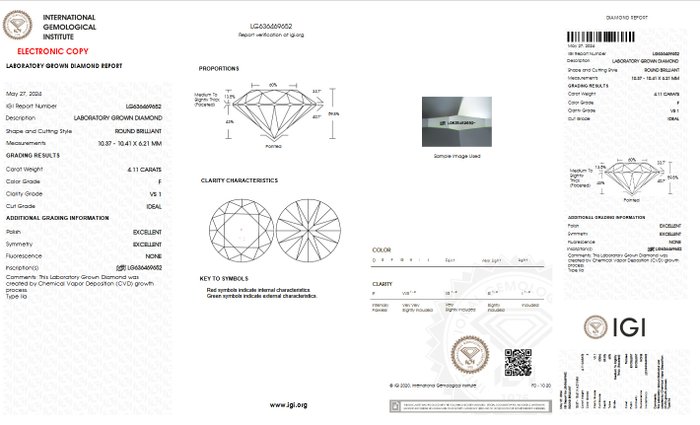 Ingen mindstepris - Ring - 14 karat Gulguld -  4.11ct. tw. Diamant (Laboratoriedyrket) - F VS1 IGI Certificeret