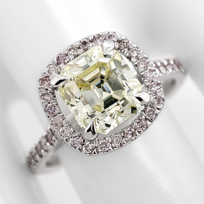 Ring - 14 karat Hvidguld -  225ct tw Gul Diamant (Naturfarvet) - Diamant