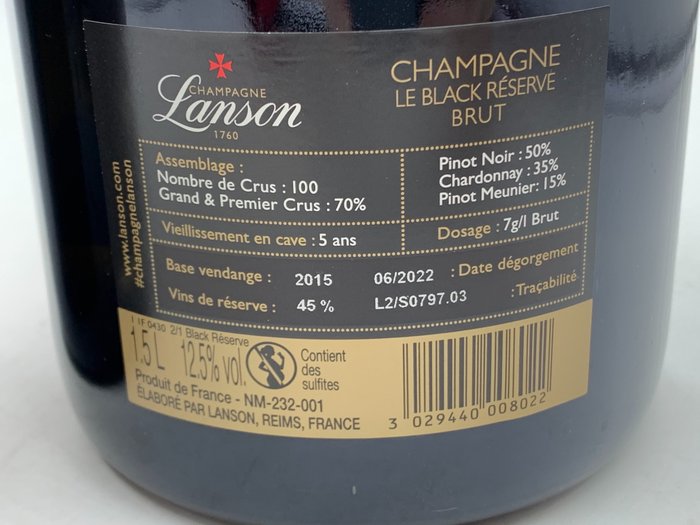 Lanson, "Le Black Réserve" Brut - Champagne - 2 Magnummer (1,5 L)