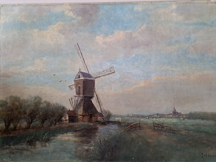 Jan van der Linde (1864-1945) - Molen bij Abcoude