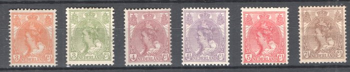 Holland 1899/1921 - Dronning Wilhelmina 'Pelskrave' - Nummer Vürtheim - NVPH 50/55 + 56/76