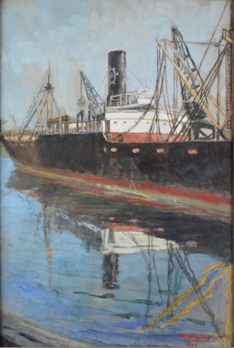 André Theunissen (1895-1936) - Cargo dans le port de Calais.