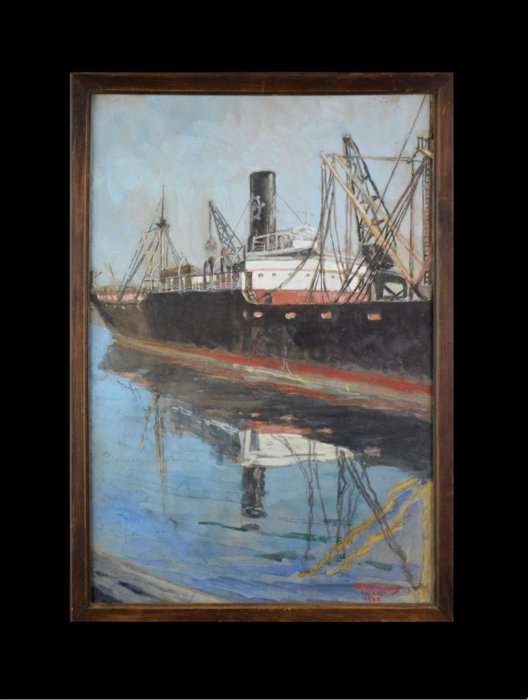 André Theunissen (1895-1936) - Cargo dans le port de Calais.