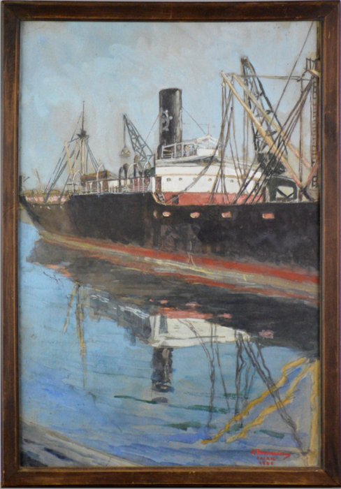 André Theunissen (1895-1936) - Cargo dans le port de Calais.