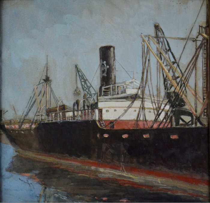 André Theunissen (1895-1936) - Cargo dans le port de Calais.