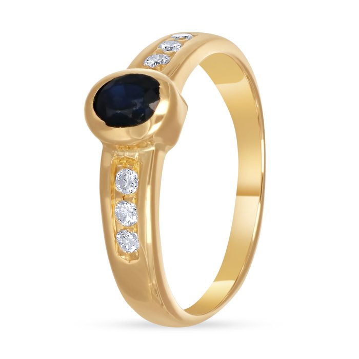 Ring - 18 kraat Gulguld -  0.51ct. tw. Safir - Diamant