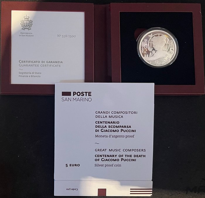 San Marino 5 Euro 2024 "Puccini" Proof  (Ingen mindstepris)