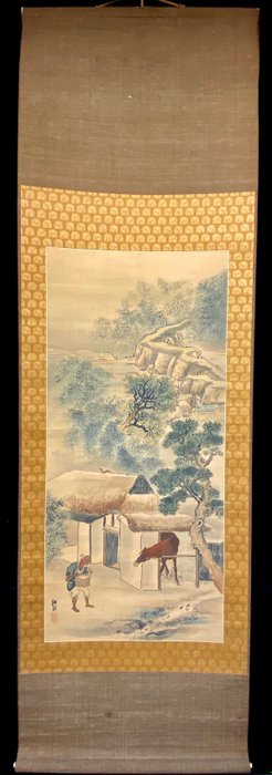 A groom and horse in the mountains and a lovely weasel - Signed 'Shain' 謝寅 - Japan - Midten af Edo-perioden  (Ingen mindstepris)