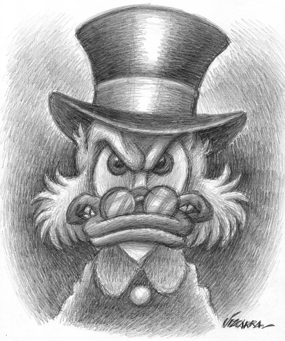 Joan Vizcarra - Scrooge McDuck Portrait - Original Pencil Drawing - Hand Signed